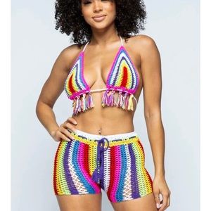 Love Sense Work Of Art Crochet Knit Set Bikini Top and Shorts Size M